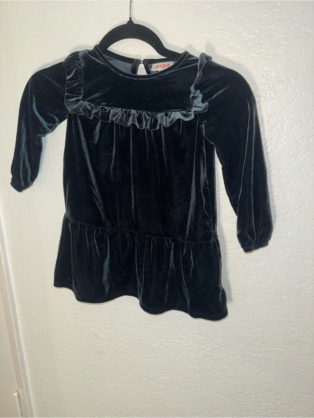 Cat & Jack Black Velvet Ruffle Peplum Dress